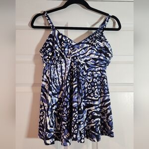 NWT Swim Solutions Blue and White Patterned Women's Tankini Top Size 12
